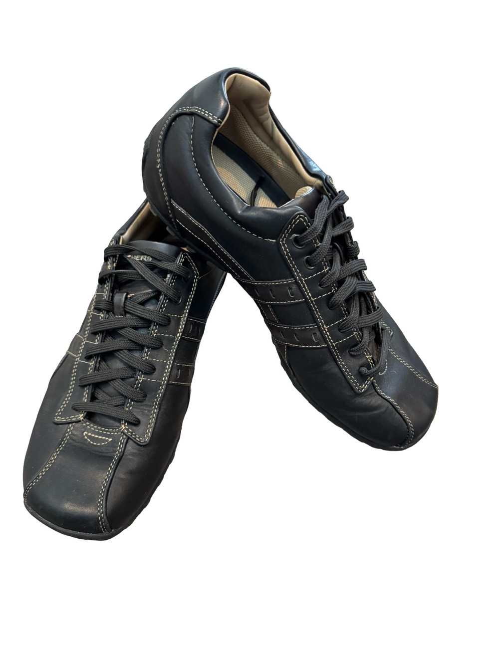 Skechers Men's Black Leather Lace-Up Dress Sneakers Mens SZ 10 - Picture 2 of 16